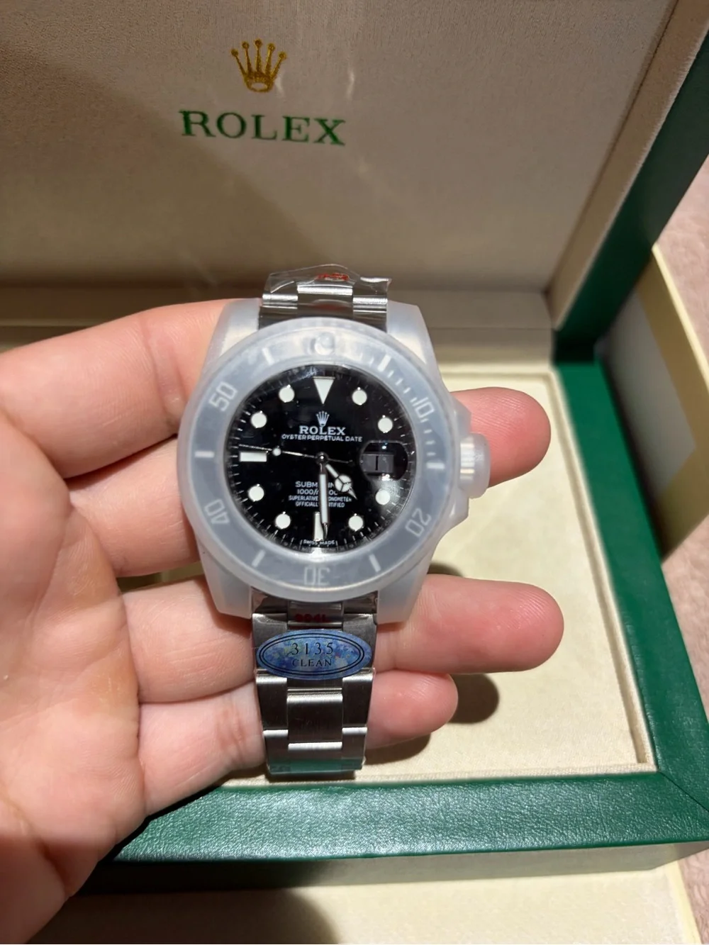 Rolex Stainless Steel Watch with Black Dial and Silver Bracelet